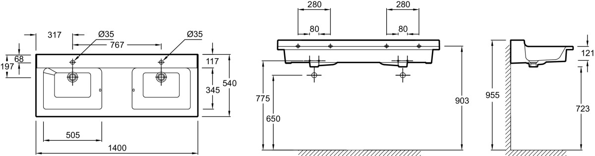 Jacob Delafon Soprano EXJ112-00 раковина подвесная 140 см