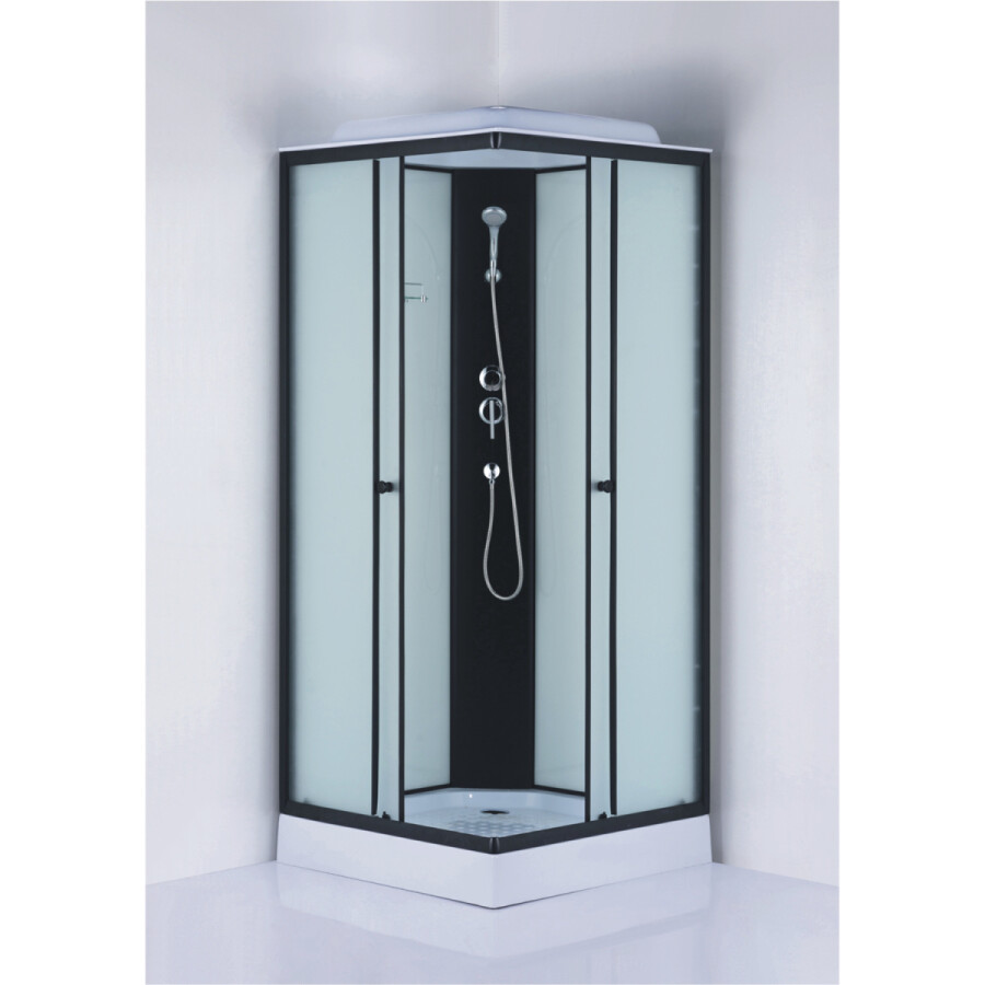 Душевая кабина Loranto 980х980х2150 белое заднее стекло, поддон 14 см, матовое стекло 4 мм, профиль черный CS-992EBTM/W-100