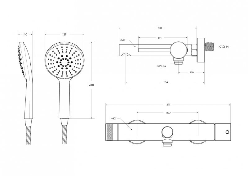 Смеситель для ванны и душа в комплекте с ручным душем, шлангом и держателем CEZARES RELAX-VD-IN