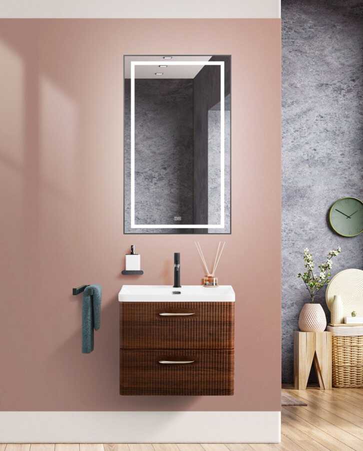 Подвесная тумба с раковиной Belbagno DUE 60 см Noce DUE-600-2C-SO-NOCE-P BB-8076-3-60