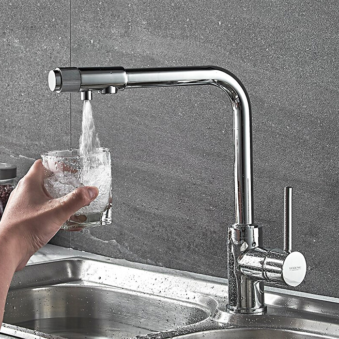 Ledeme L4155-3 смеситель для кухни с подключением фильтра Хром