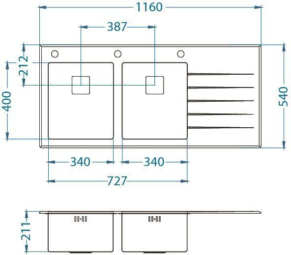 Мойка Alveus Crystalix 30 1099645 нержавеющая сталь и закаленное стекло черный L/R 116x54 см