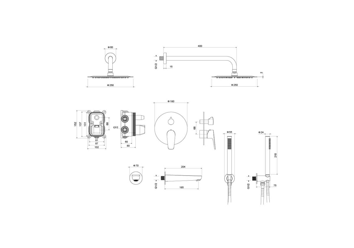 Aquatek Бетта Душевой комплект Set 4 в 1 AQ1173CR
