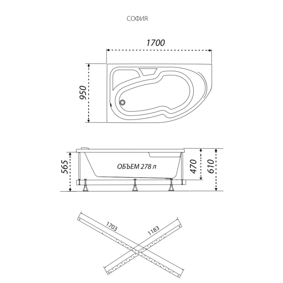 Triton София ванна акриловая левосторонняя 170х95 Щ0000046115