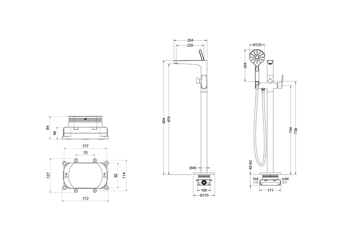 Aquatek Бетта AQ1145BGM Смеситель для ванны напольный (внешняя и скрытая часть) Оружейная сталь