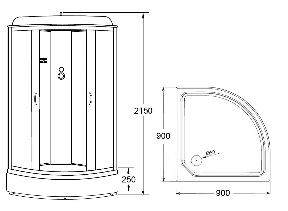 Loranto душевая кабина 90х90х215 черная CS-6690-25G