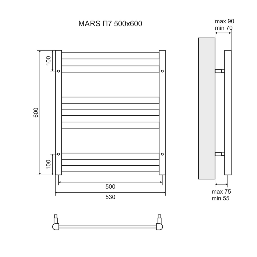 Lemark Mars П7 полотенцесушитель электрический 50х60 M35607E