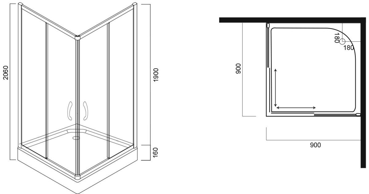 Am.Pm Bliss L W53E-303-090MT Square Slide душевое ограждение 90*90*206