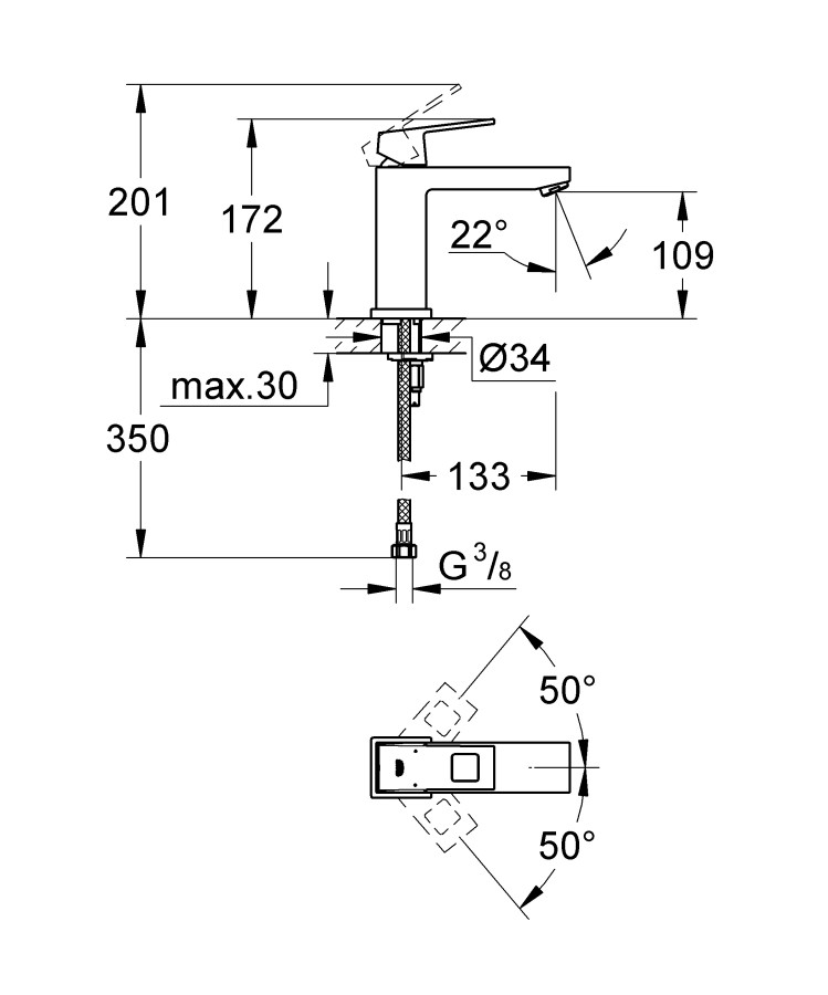 Grohe Eurocube 23446000 смеситель для умывальника 28 мм
