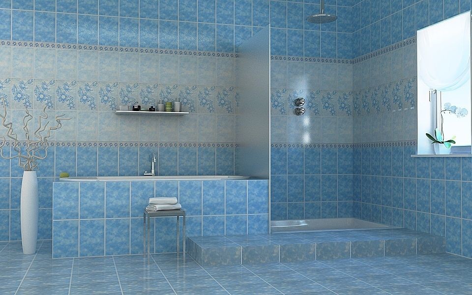 Газкерамика Валентино Георгин, Цветы 20х5см бордюр настенный голубой глянцевый