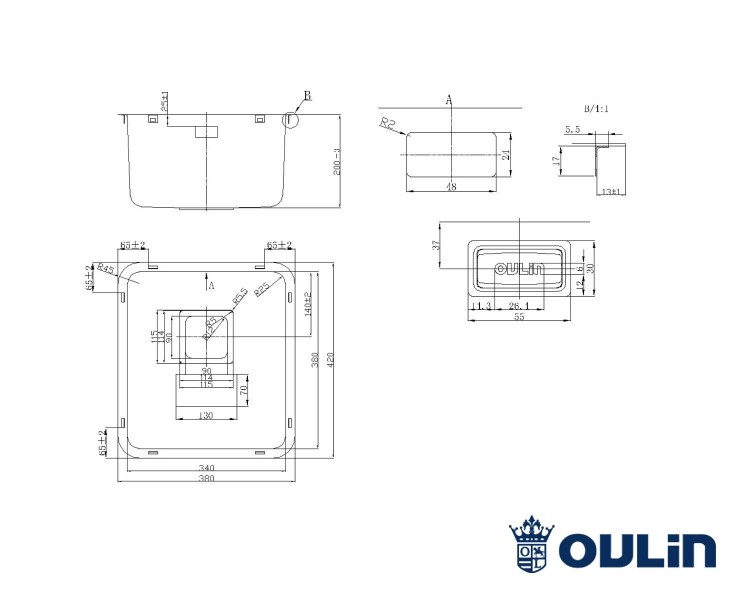 Oulin OL-0362 кухонная мойка cатиновая 38x42 см