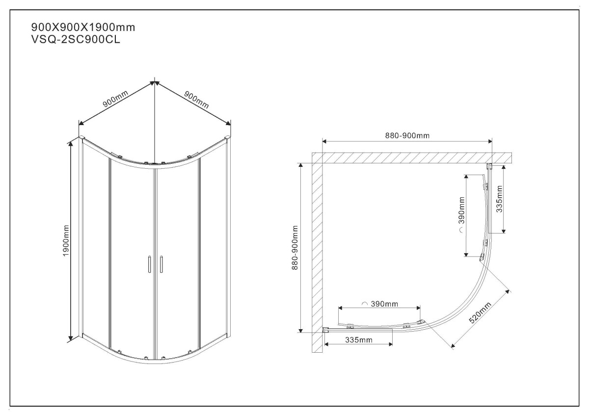 Vincea Scala душевой уголок VSQ-2SC900CL 90х90 хром, стекло прозрачное
