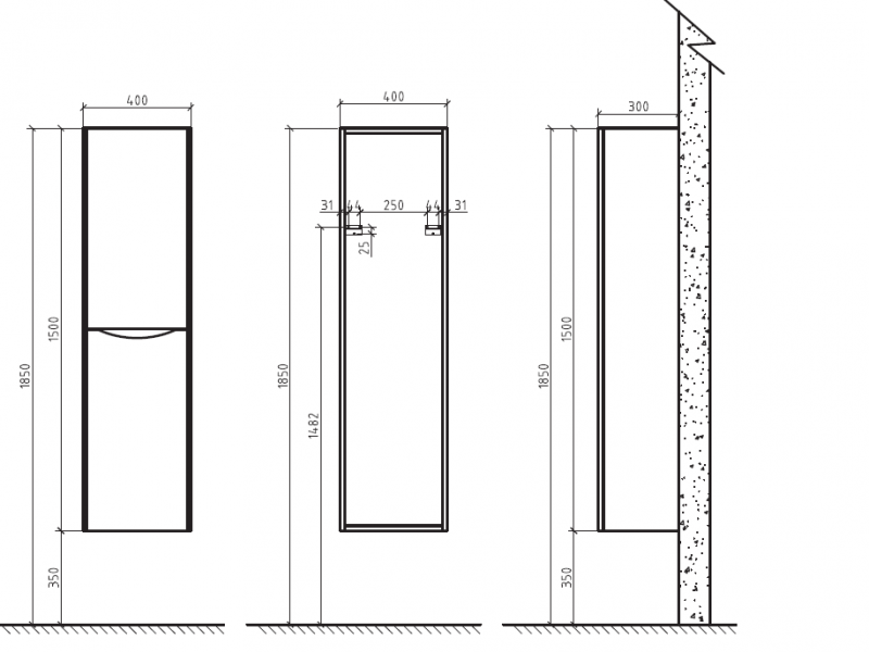 BelBagno ANCONA-N-1500-2A-SC-BL-R/L Шкаф-пенал подвесной, 150