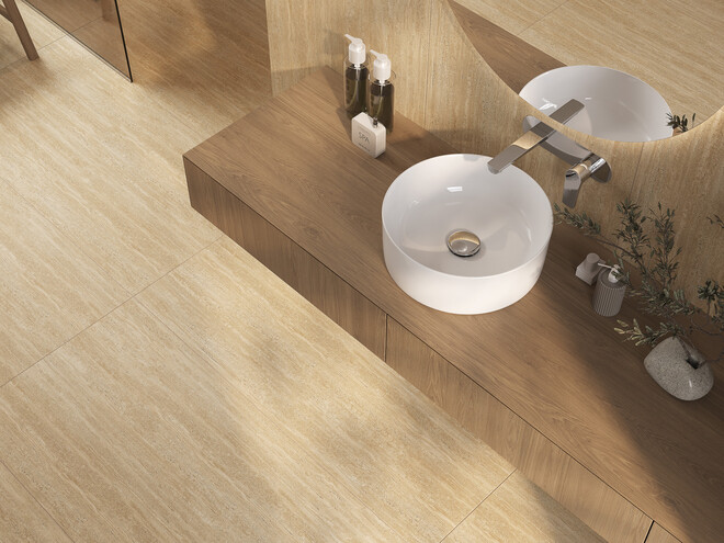 Керамогранит Cersanit Travertino бежевый ректификат рельеф 60x120 A17422