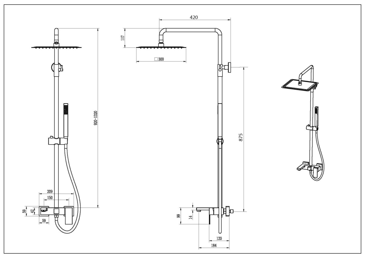 Душевая система с изливом Boheme Qubic Shine Gun Metal 478-SGM