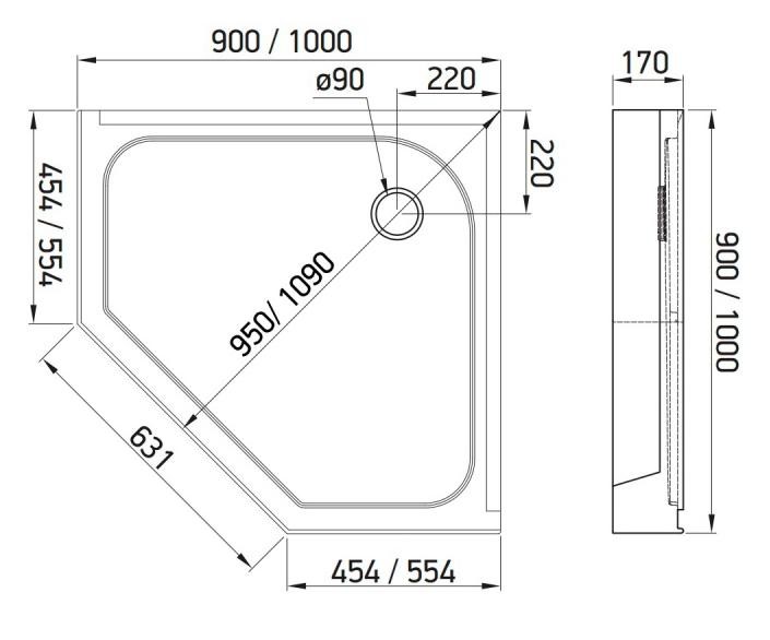 Alex Baitler AB 9017V 90*90*17 душевой поддон акриловый