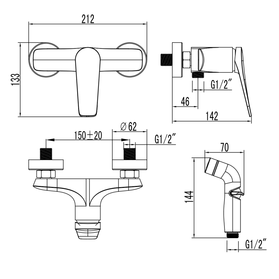 Lemark Bronx смеситель с гигиеническим душем LM3718GM