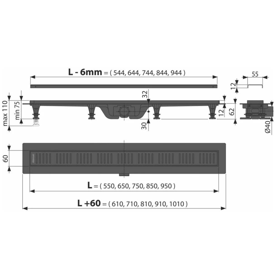 Kerama Marazzi Smart душевой лоток 75 черный AG101101750KM