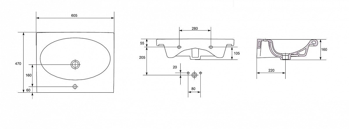 Cersanit Nature 60 UM-NTR60/1 раковина встраиваемая