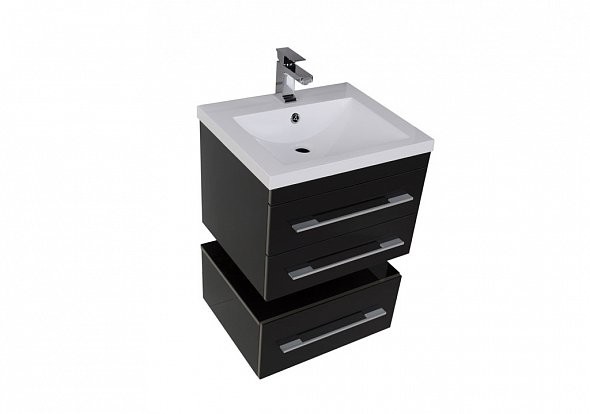 Aquanet Верона 58 тумба с умывальником подвесная с двумя ящиками цвет чёрный