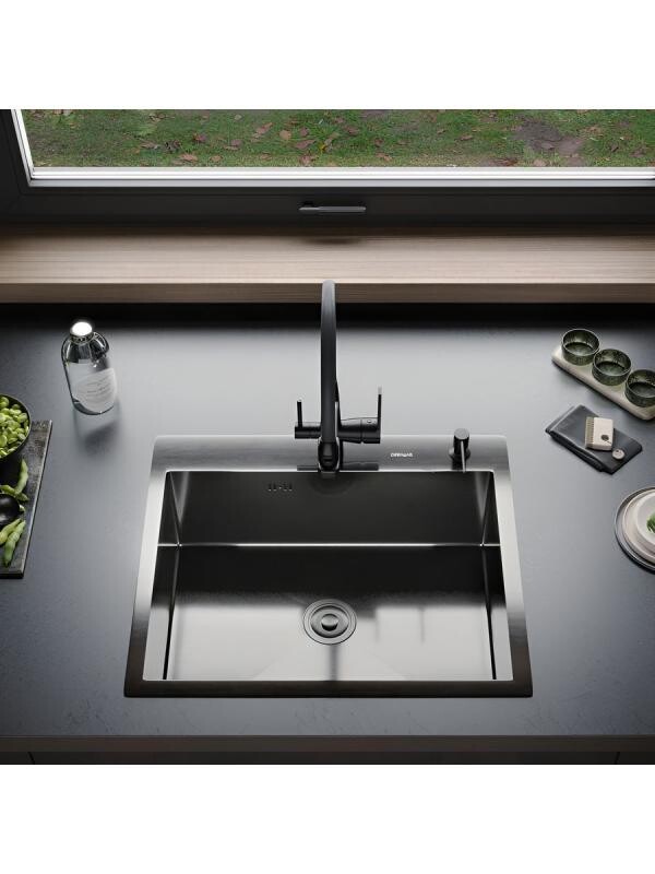 Мойка для кухни из нержавеющей стали Gerhans K35050BD Decor PVD Графит