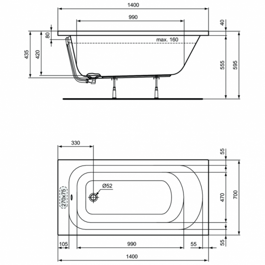 Ideal Standard Simplycity ванна акриловая прямоугольная 140х70 W004101