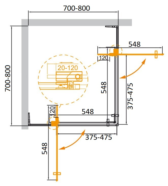 Cezares Slider душевой уголок 70/80х70/80 см SLIDER-A-2-70/80-C-Cr