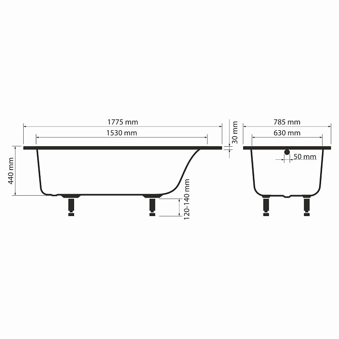 Гамма Solewater 180х80 см Каменная ванна прямоугольная, на ножках УТ000098549
