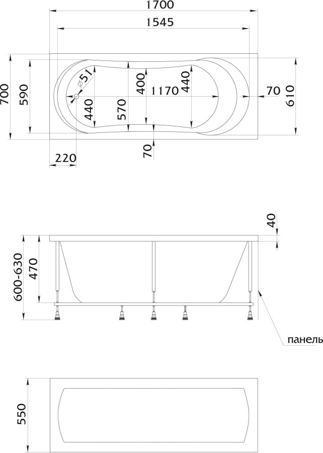 Marka One Libra 170*70 ванна акриловая прямоугольная 01ли1770