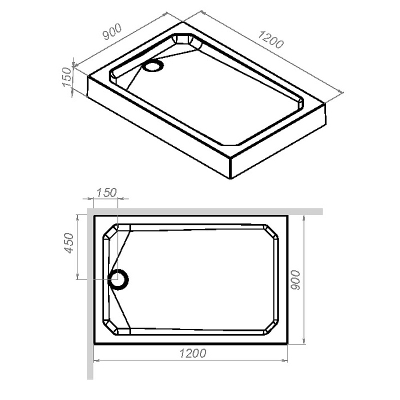 Am.Pm Gem душевой поддон 120х90 см W90T-404-12090W