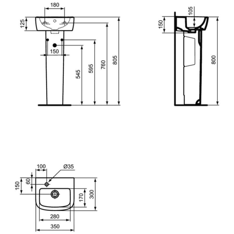 Ideal Standard раковина Tempo 35х30 см T056801