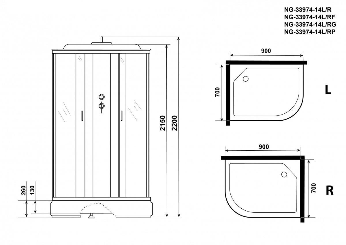 Niagara ЭКО NG 33974-14LG Душевая кабина 90x70 Левая Гидромассаж 339744LG