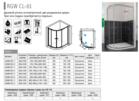 RGW Classik CL-61 04096182-51 душевое ограждение 80*120*185