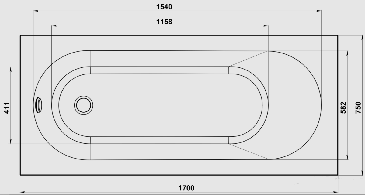 BAS Марбея ванна из литьевого мрамора 170х75 см белый матовый Solid Surface ВА00042