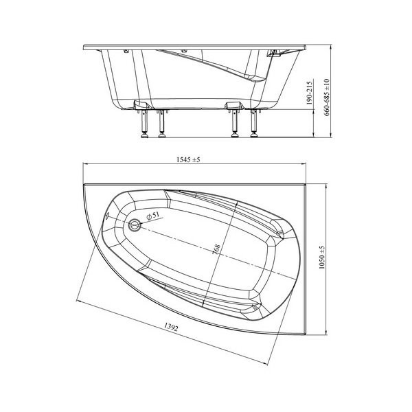 Ванна из литьевого мрамора Astra-Form Тиора 155х105 см (левая) с ножками в комплекте