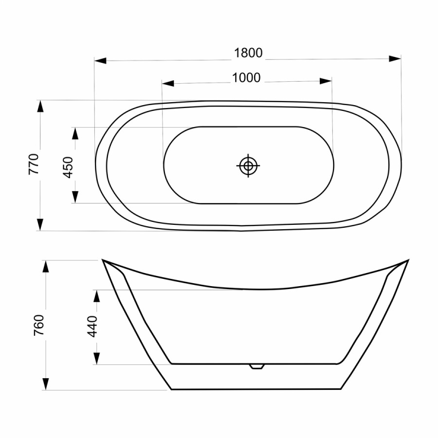 Ванна акриловая Azario Melado 1800х770х760 в комплекте с сифоном и металлическими ножками, белый AZ-6107-18W