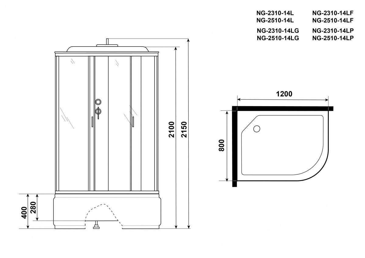 Niagara NG 2510-14LG Душевая кабина 120x80 Левосторонняя с гидромассажем 25101434LG