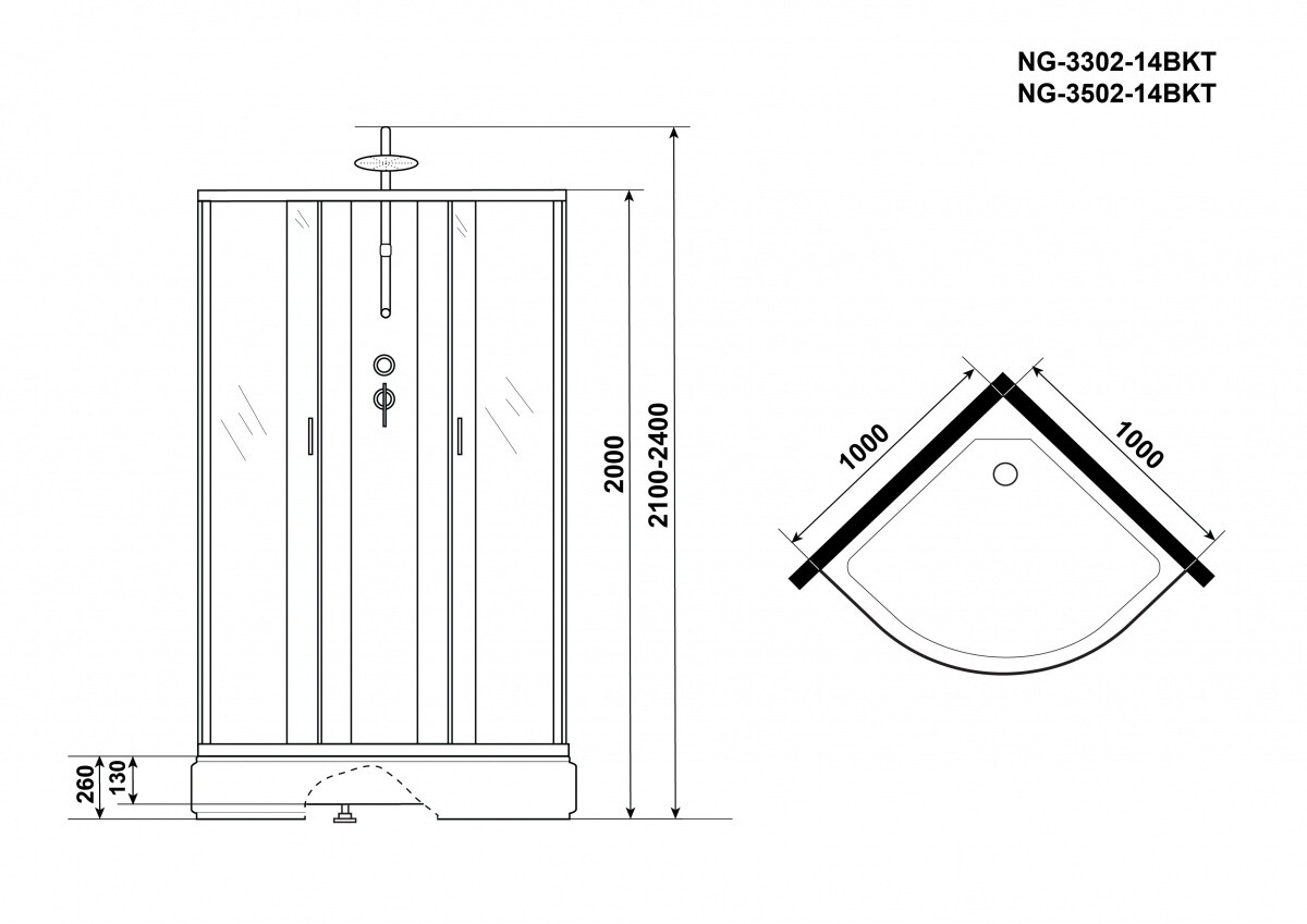 Niagara Classic NG 3302-14BKT Душевая кабина 100x100 Без крыши с тропическим душем 33021424BKT