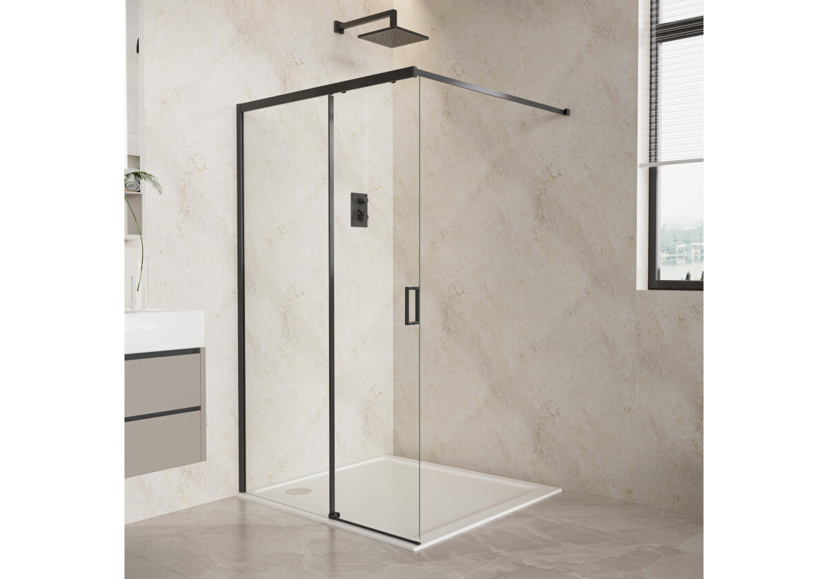 Aquatek AQ.WISL.120.1BL Душевая перегородка Walk In 120см, раздвижная с держателем 1200мм черный матовый прозрачное