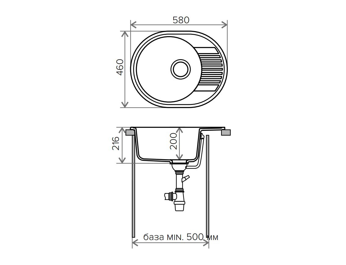 Polygran F 22 кухонная мойка черный 46 х 58 см
