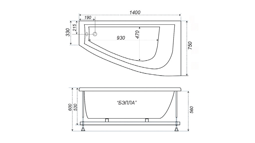 Triton Бэлла 140*76 ванна акриловая асимметричная L