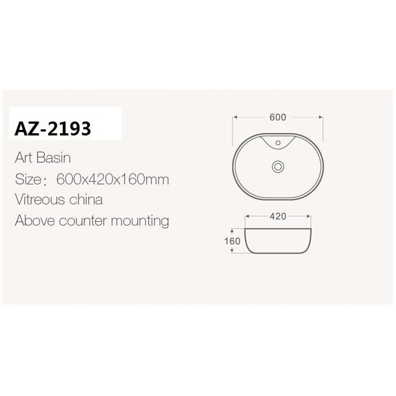 Azario раковина накладная 60х42х16 белая AZ-2193