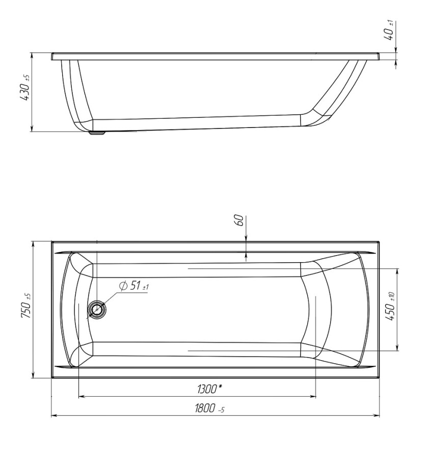 Marka One Modern 180*75 ванна акриловая прямоугольная