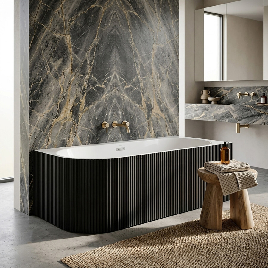 Ванна акриловая Azario LAGO BLANCO BLACK 1700х750х580 пристенная, правосторонняя, в комплекте с сифоном и металлической рамой, белый глянец/черный матовый AZ-6724-1CRB 17075