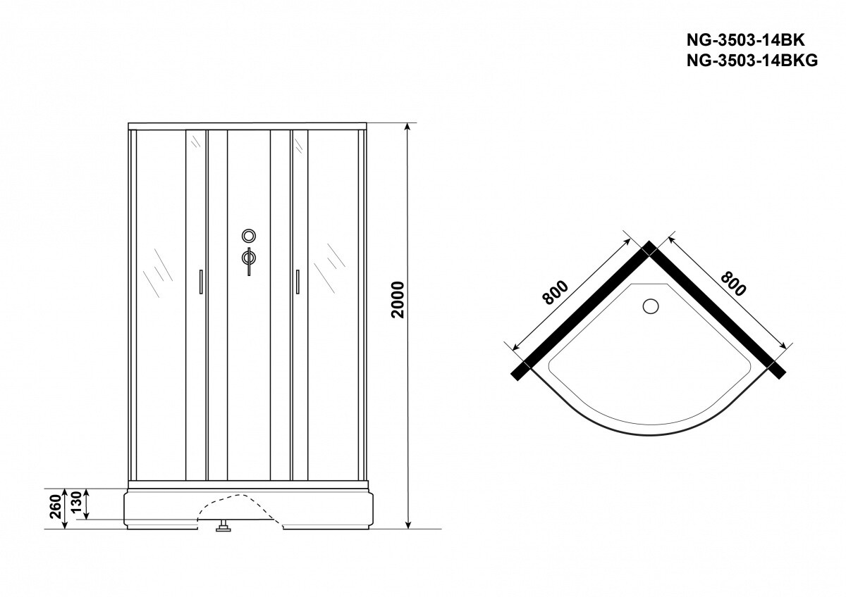 Niagara Classic NG 3503-14BKG Душевая кабина 80x80 Без крыши с гидромассажем 35031434BKG