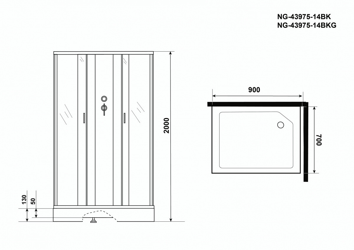 Niagara NG 43975-14QBK Душевая кабина 90x70 Без крыши 439753QBK