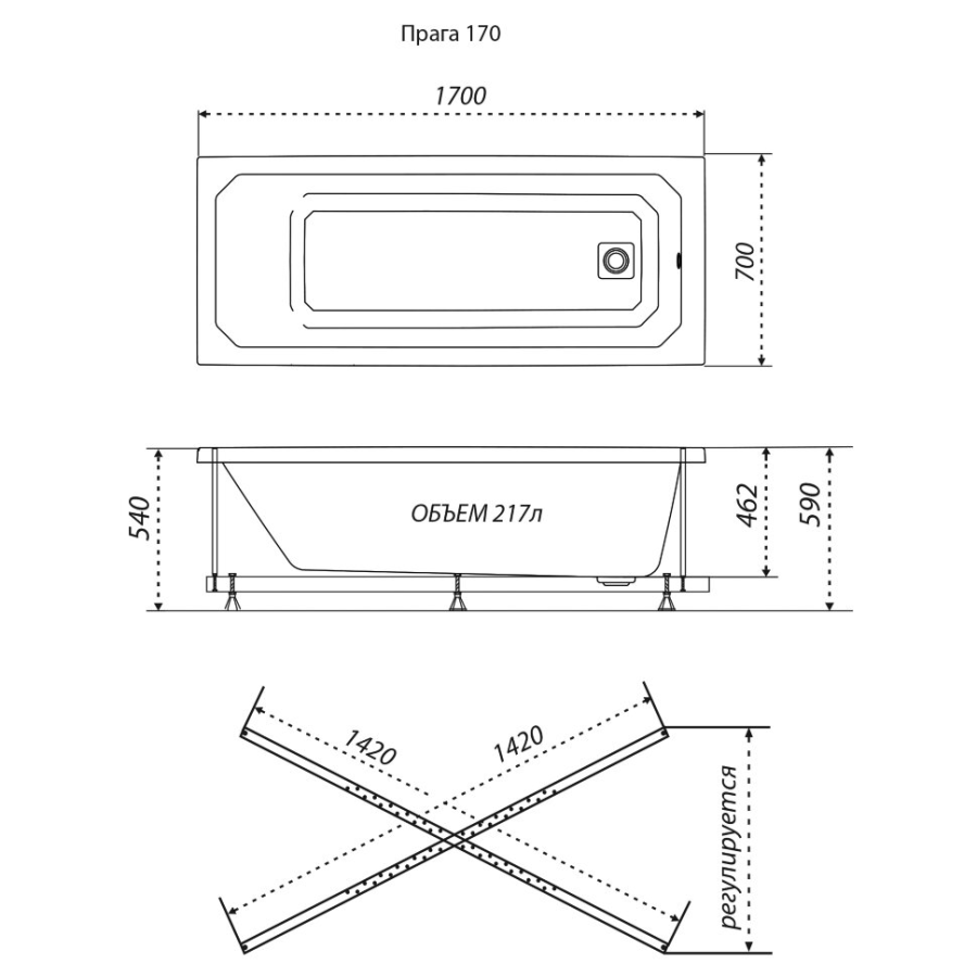 Triton Прага ванна акриловая прямоугольная 170х70