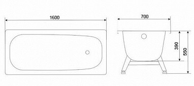 Loranto ванна стальная 160х70 см с ножками 00085365
