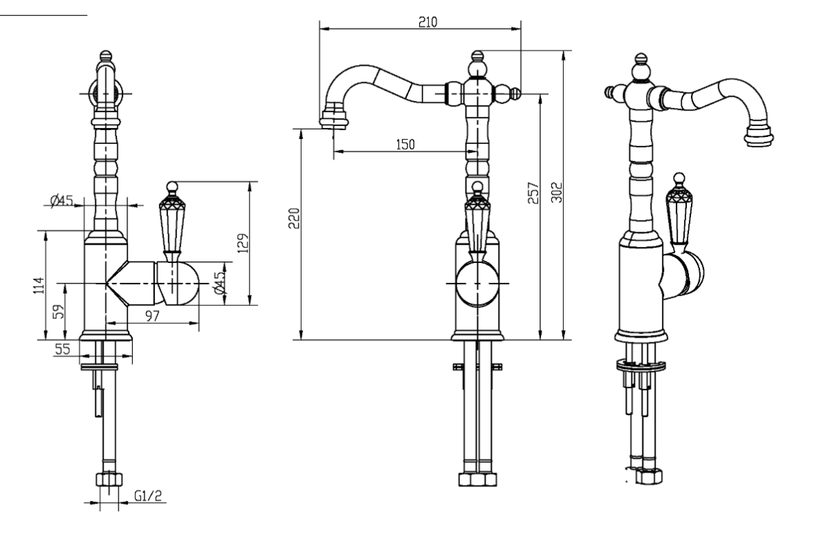 Смеситель для раковины высокий Boheme Imperiale Ripresa Золото с кристаллом Swarovski 322