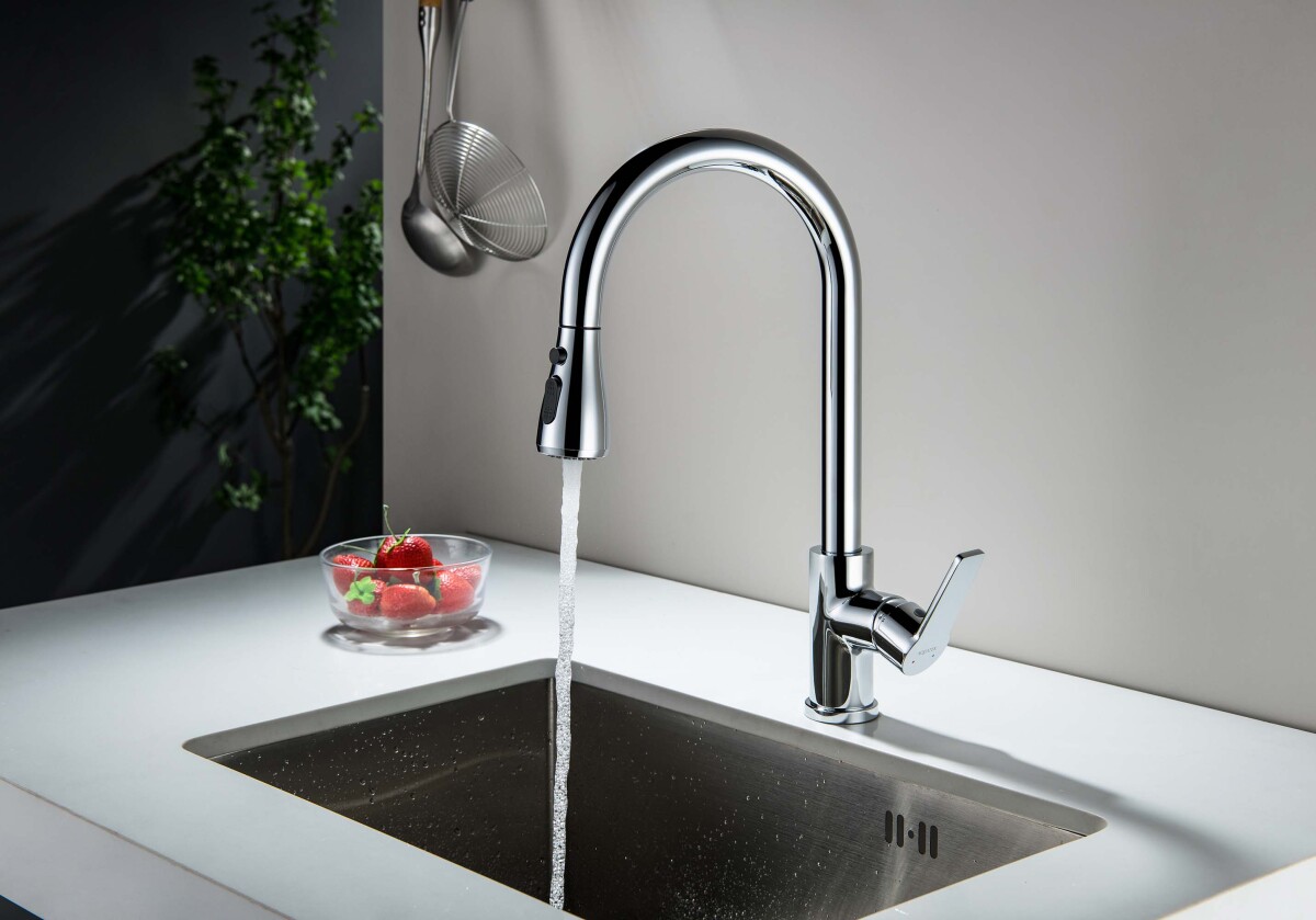 Aquatek Лугано AQ1784CR Смеситель для кухни с вытяжным изливом 2 jet Хром